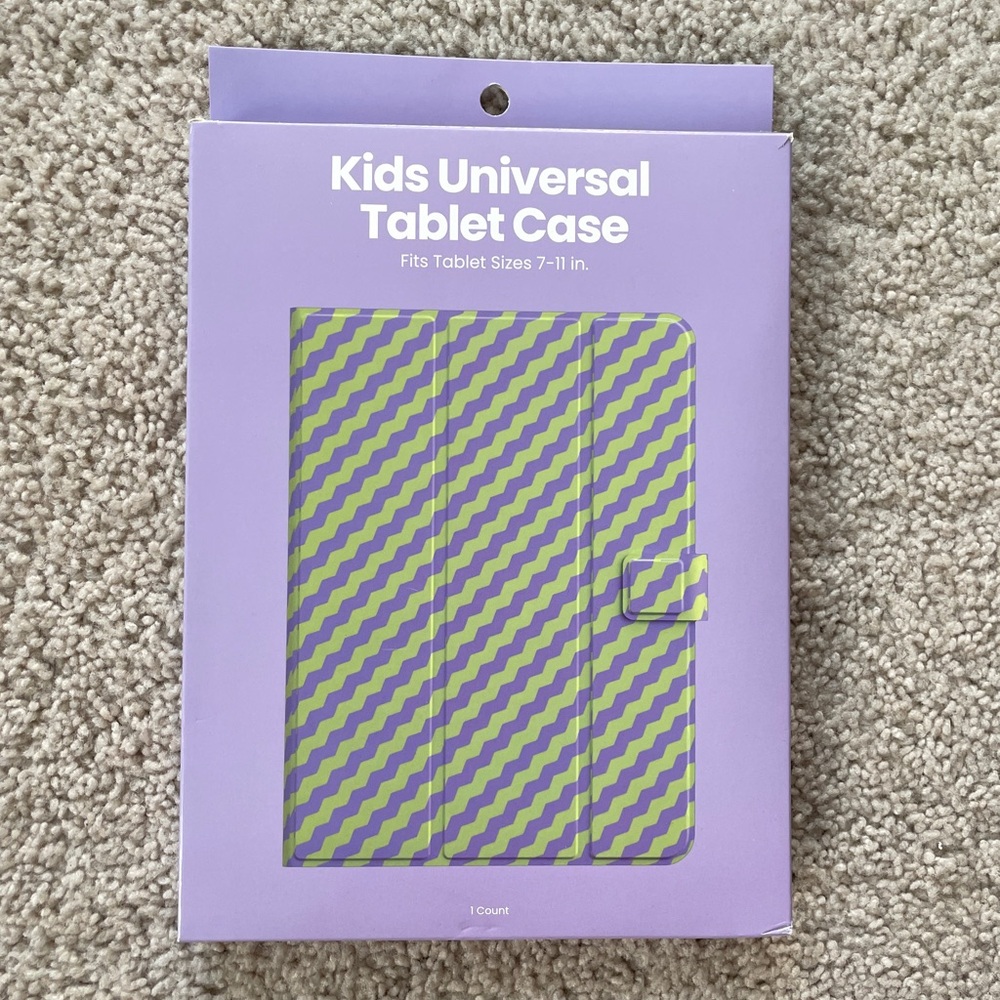 Kids & Adult Universal Tablet Case Fits 7-11" Purple Green Stripes Squiggle NEW